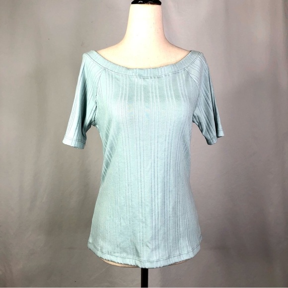 Modcloth sky blue raglan sleeve ribbed t-shirt tee shirt boat neck M - Picture 1 of 9